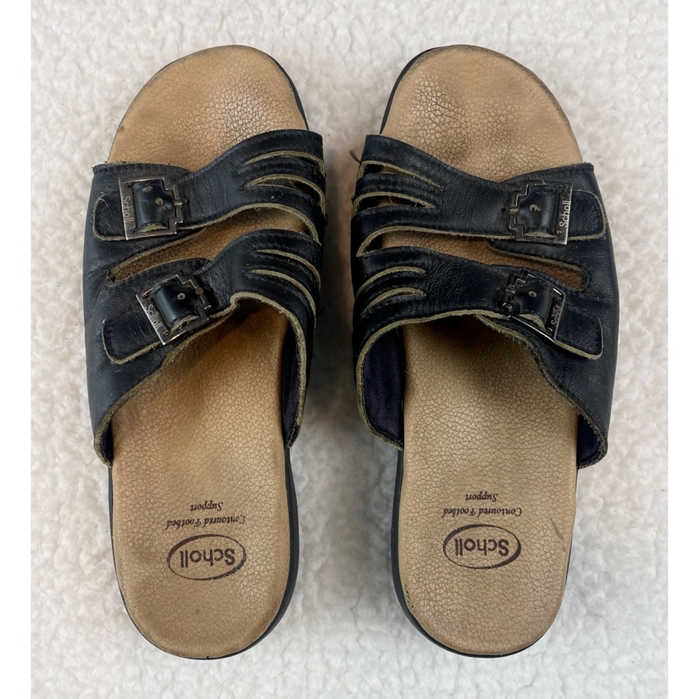 DR. SCHOLL’S • Black/Tan Strappy Buckle Slip-On Sandals, 4 - Picture 3 of 14